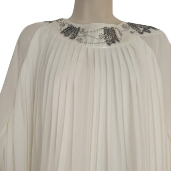 Inman Womens Pleated Beaded Embellished Blouse White Chiffon XL - Picture 2 of 3
